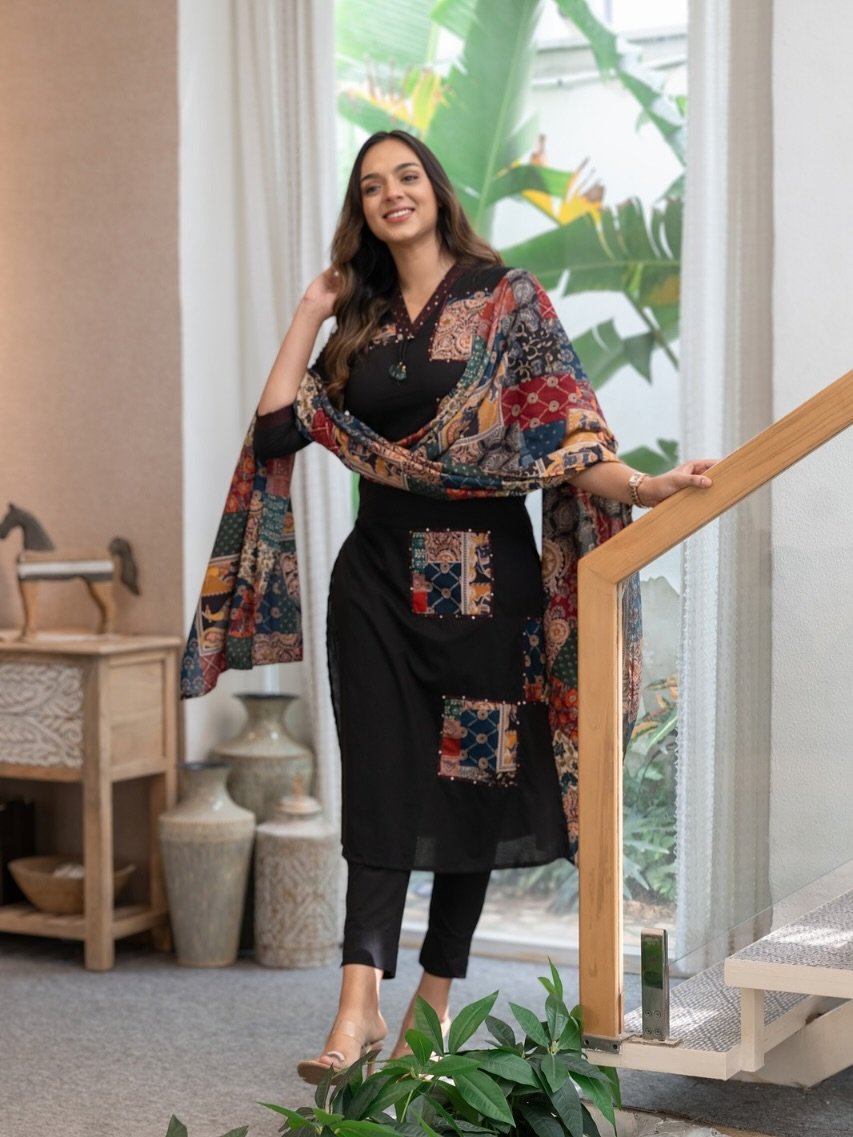 Kantha Patch Work Cotton Kurti Pant Set